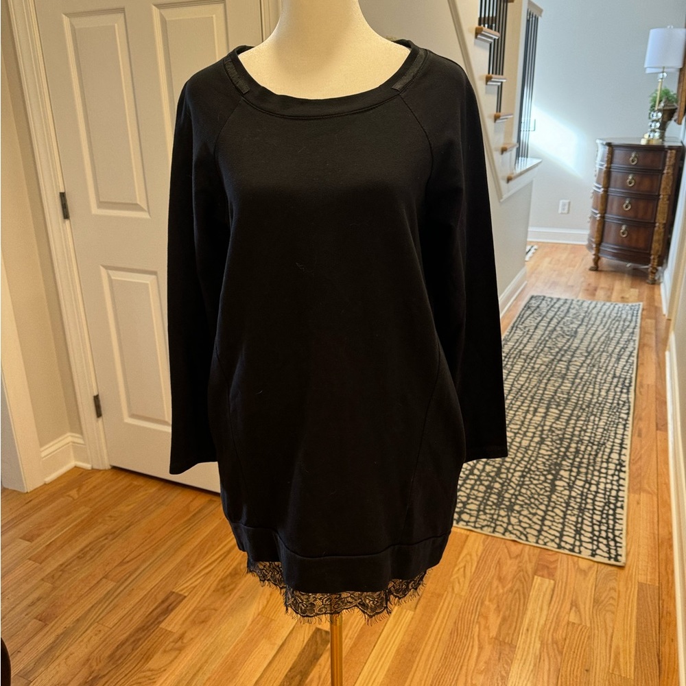Mezzo Cotton Black Lace Bottom Sweatshirt Dress Or Tunic
